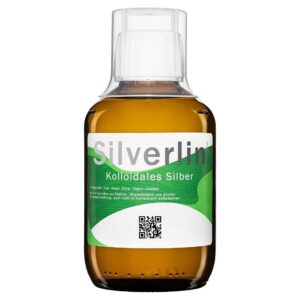 Silverlin® Kolloidales Silber in der 200ml Braunglasflasche auf hellem Hintergrund.