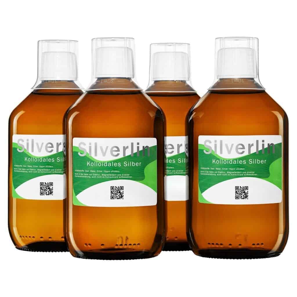 Vier Flaschen Silverlin® Kolloidales Silber im Vorratspaket zur Sparaktion Nimm 4 zahle 3.