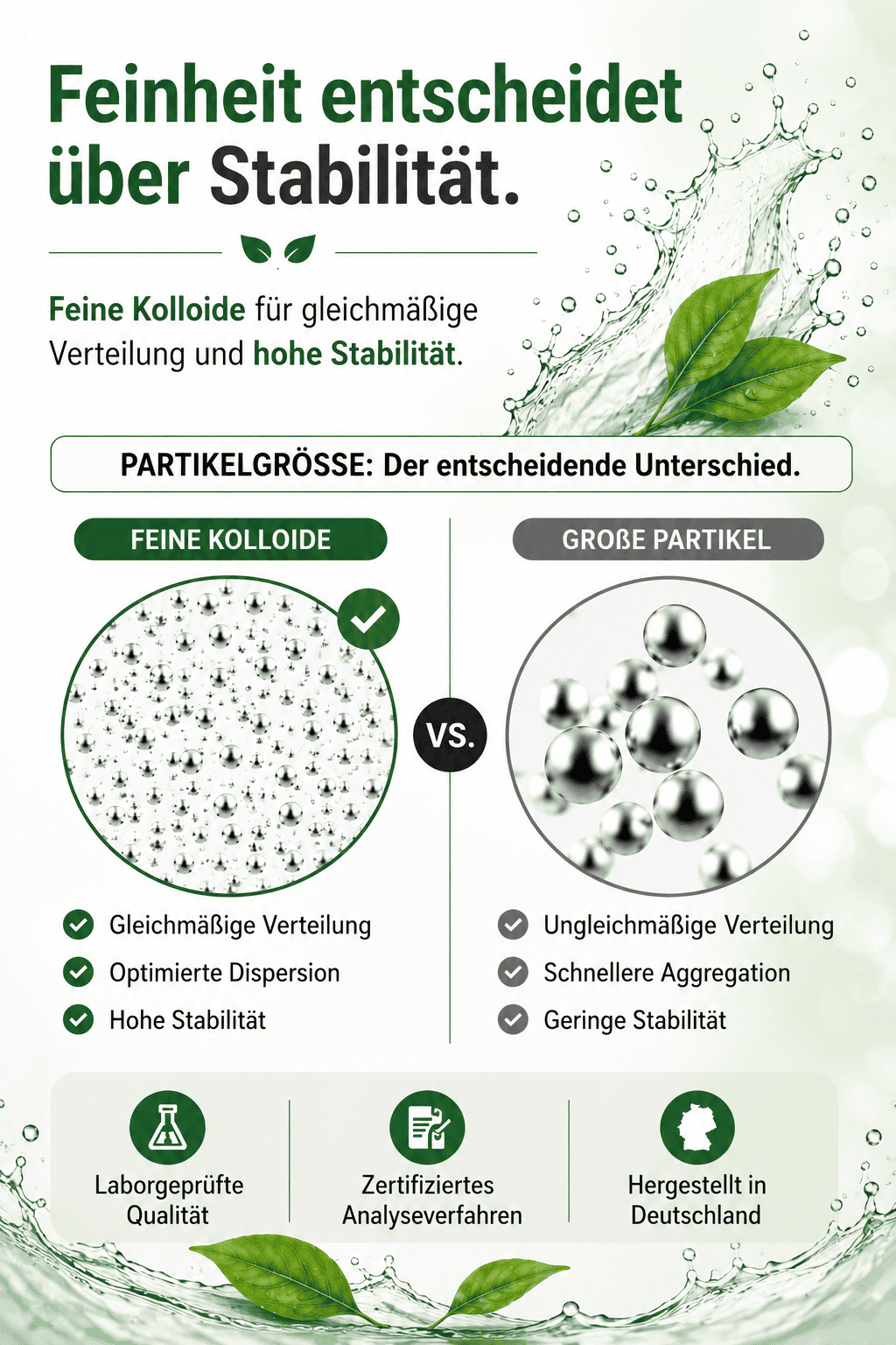 Grafik zur Partikelgröße und Verteilung von Silberpartikeln bei Silverlin® Kolloidales Silber im mobilen Hochformat.